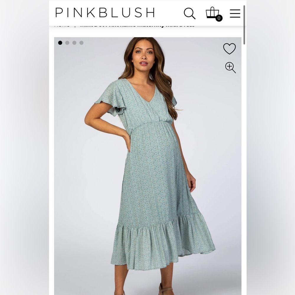 Pinkblush mint dot ruffle maternity midi dress - size small